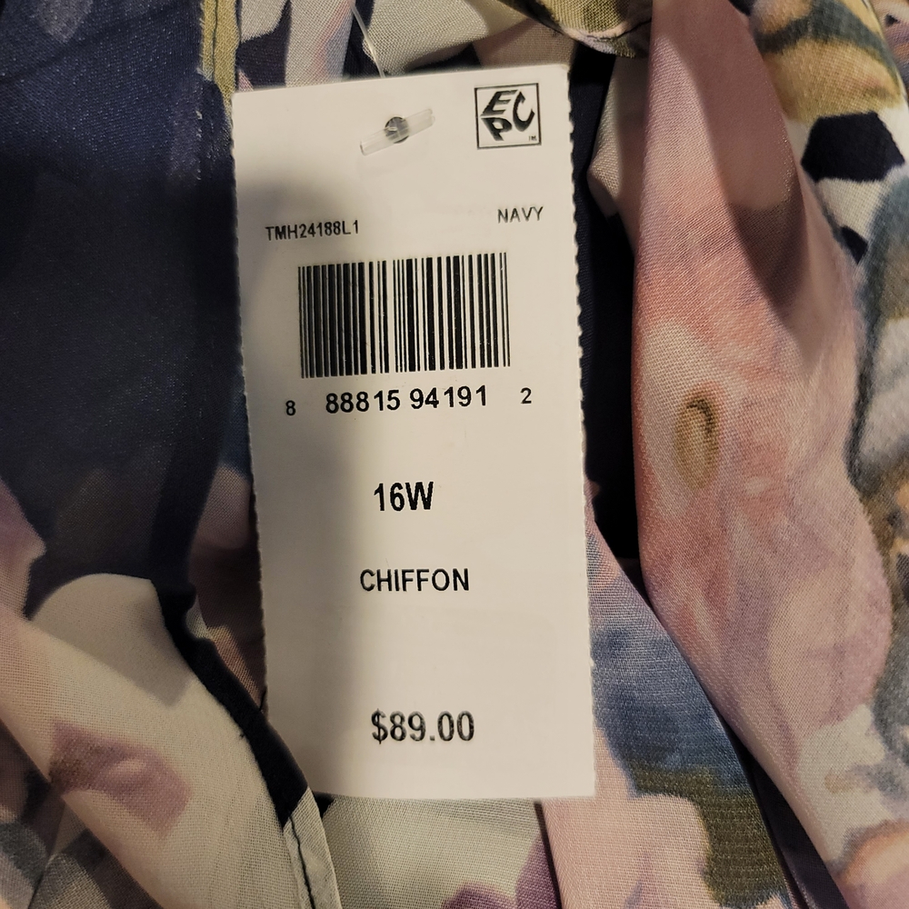 NWT CONNECTED APPAREL Flutter Sleeve Chiffon Midi Dress Black Pink Size 16W - Picture 8 of 9